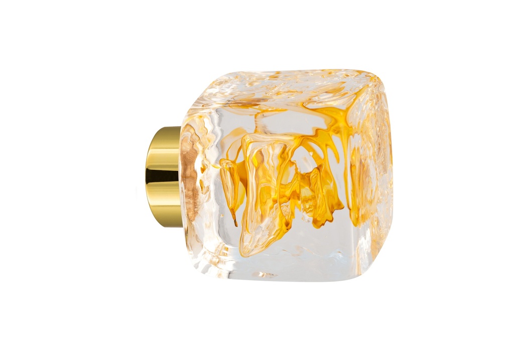 [40401019-3542119] Door knob collection Tubes de bulles - Topaz Yellow - Cube 45 × 45 mm (Cabinet, Polished Brass)