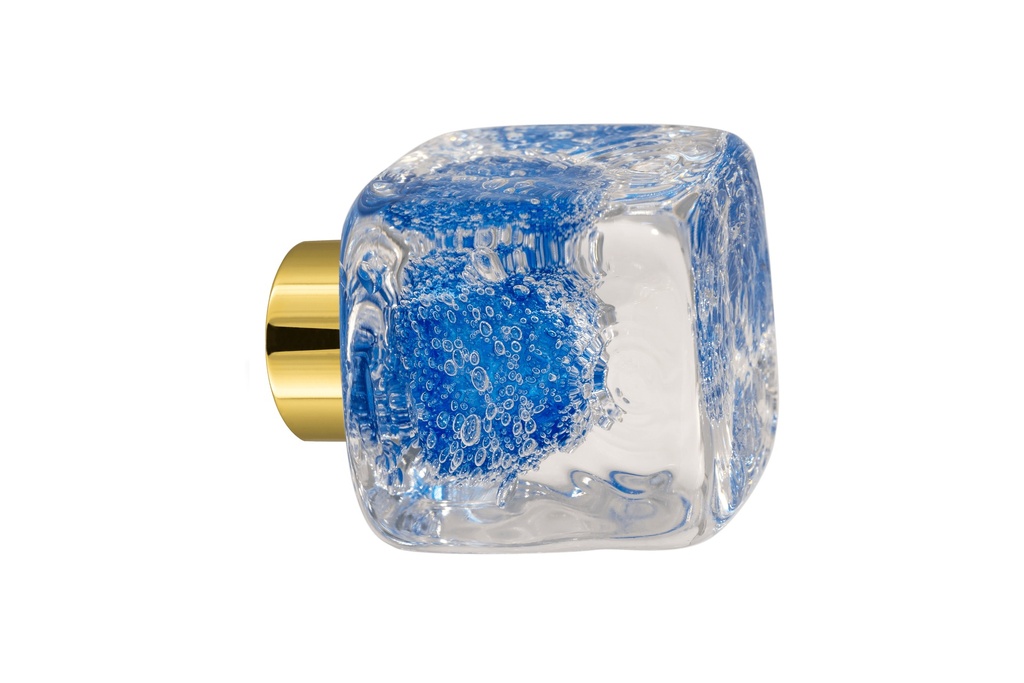 [40402045-3542123] Door knob collection Microbulles - Blue - Cube 45 × 45 mm (Cabinet, Polished Brass)