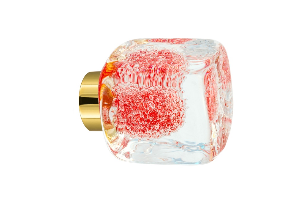 [67402122-3542123] Bouton de porte collection Microbulles - Rouge Chili - Cube 45 × 45 mm (Placard, Laiton Poli)