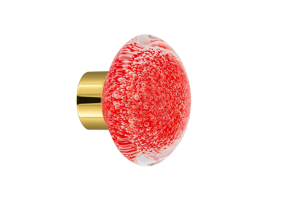 [67402122-3542123] Bouton de porte collection Microbulles - Rouge Chili - Disque Ø55 mm (Placard, Laiton Poli)