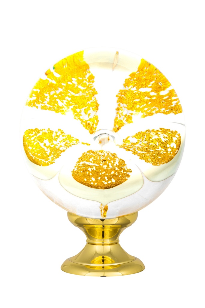 [65403ORW-42103135] Boule d'escalier collection Orchidée - Blanc + Or (Embase Classique, Laiton Poli)