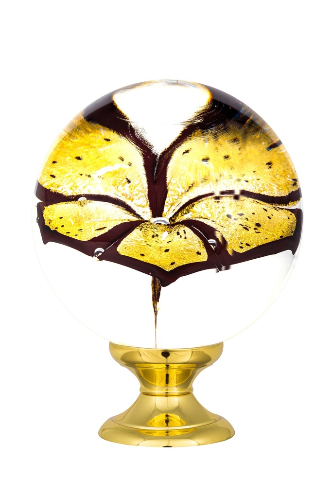 [65403ORR-42103135] Staircase finial collection Orchidée - Gold and Ruby (Standard Base, Polished Brass)