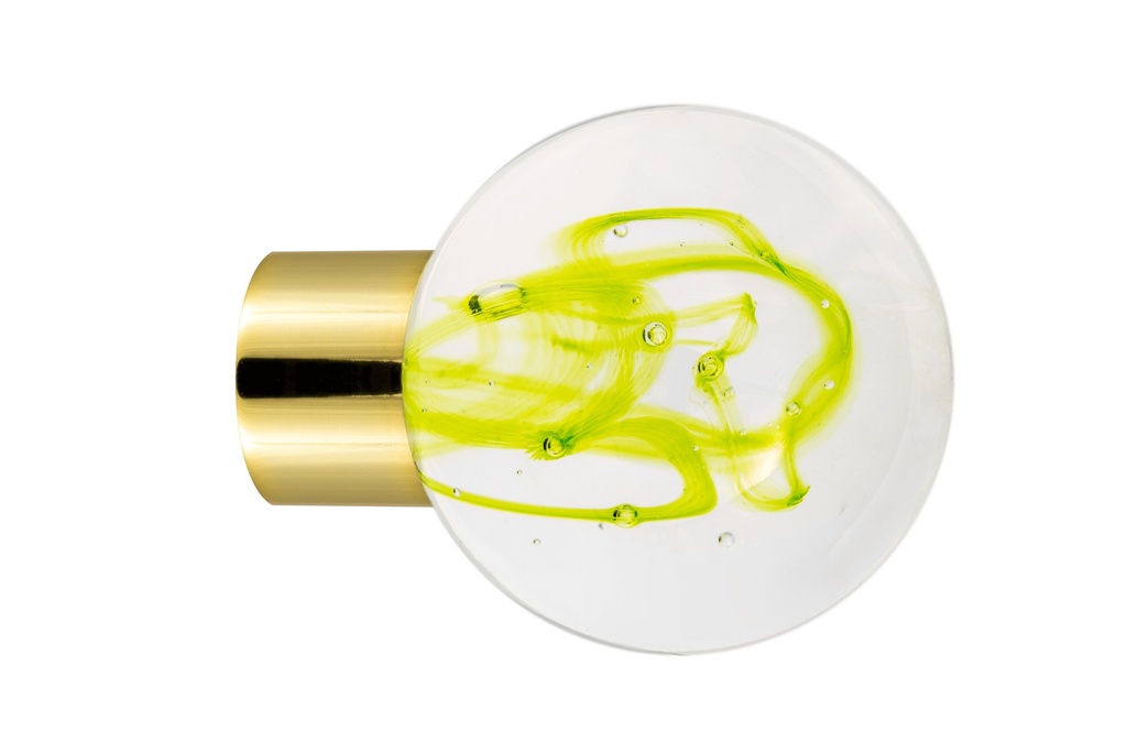 [62401021-3242119] Furniture knob collection Tubes de Bulles - Anise Green - Spherical Ø35 mm (Furniture knob base - Polished Brass)