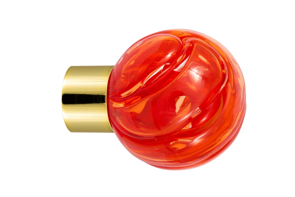 [62101122-3242122] Furniture knob collection Lavallière - Chili Red - Spherical Ø35 mm (Furniture knob base - Polished Brass)