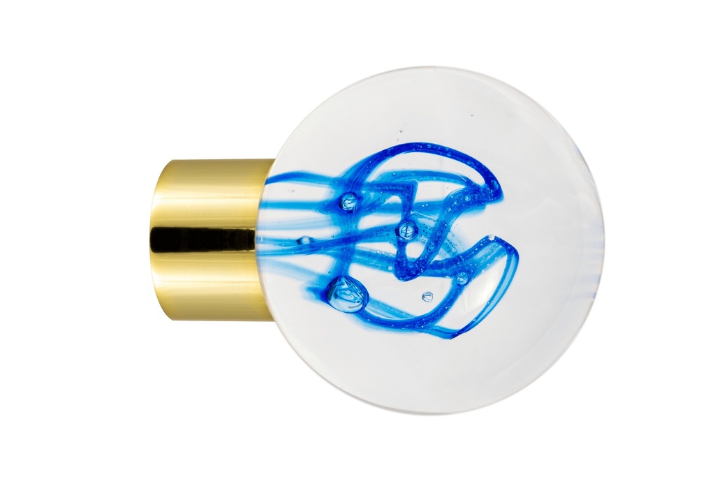 [62401045-3242119] Furniture knob collection Tubes de Bulles - Blue - Spherical Ø35 mm (Furniture knob base - Polished Brass)