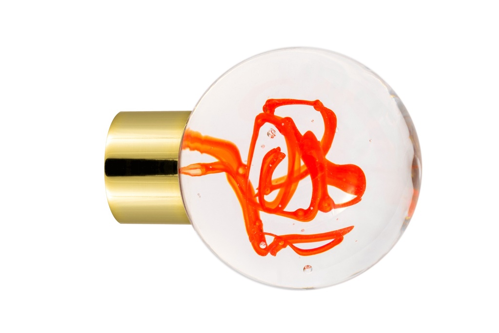 [62401122-3242119] Furniture knob collection Tubes de Bulles - Chili Red - Spherical Ø35 mm (Furniture knob base - Polished Brass)