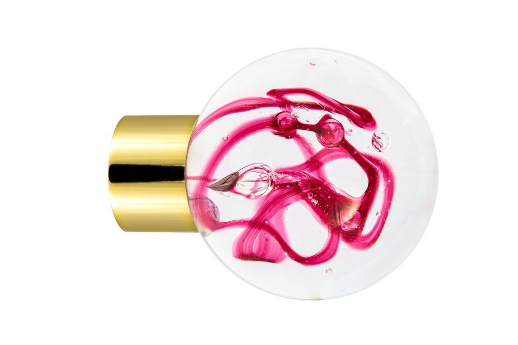 [62401230-3242119] Furniture knob collection Tubes de Bulles - Fuchsia Pink - Spherical Ø35 mm (Furniture knob base - Polished Brass)