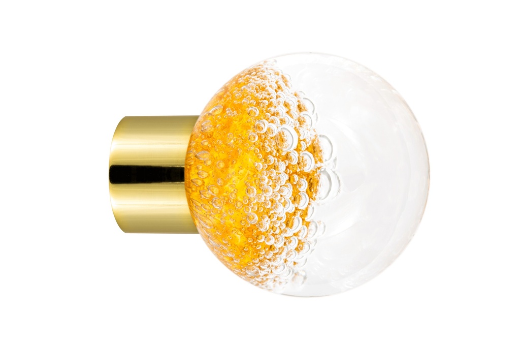 [62402019-3242123] Furniture knob collection Microbulles - Topaz Yellow - Spherical Ø35 mm (Furniture knob base - Polished Brass)
