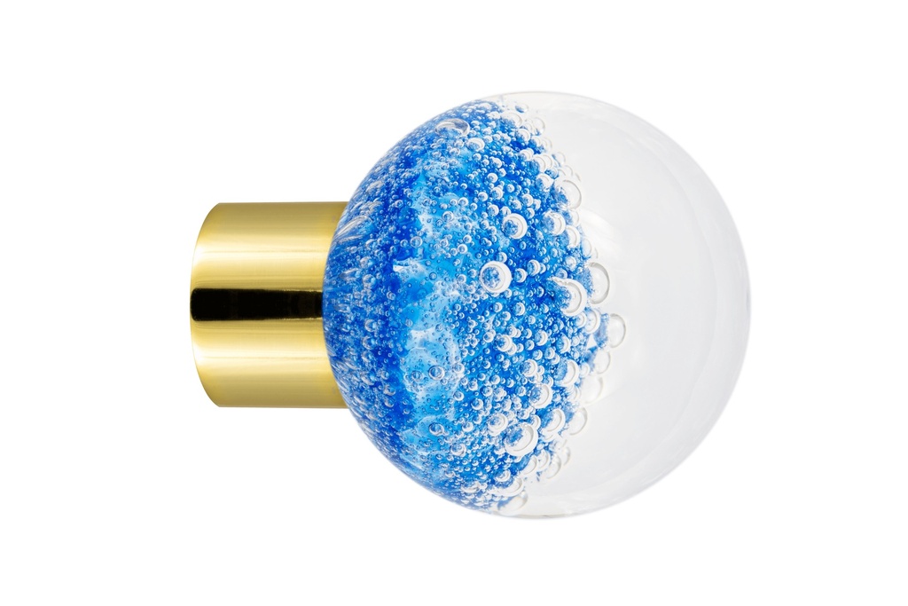 [62402045-3242123] Furniture knob collection Microbulles - Blue - Spherical Ø35 mm (Furniture knob base - Polished Brass)