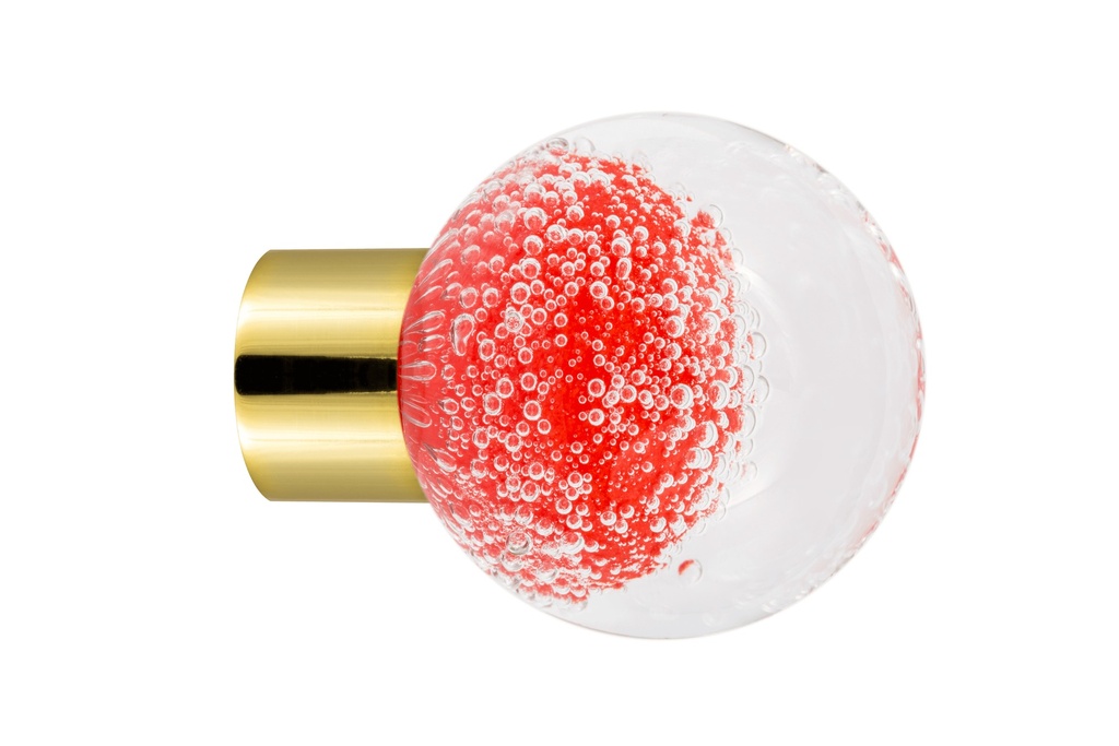 [62402122-3242123] Furniture knob collection Microbulles - Chili Red - Spherical Ø35 mm (Furniture knob base - Polished Brass)