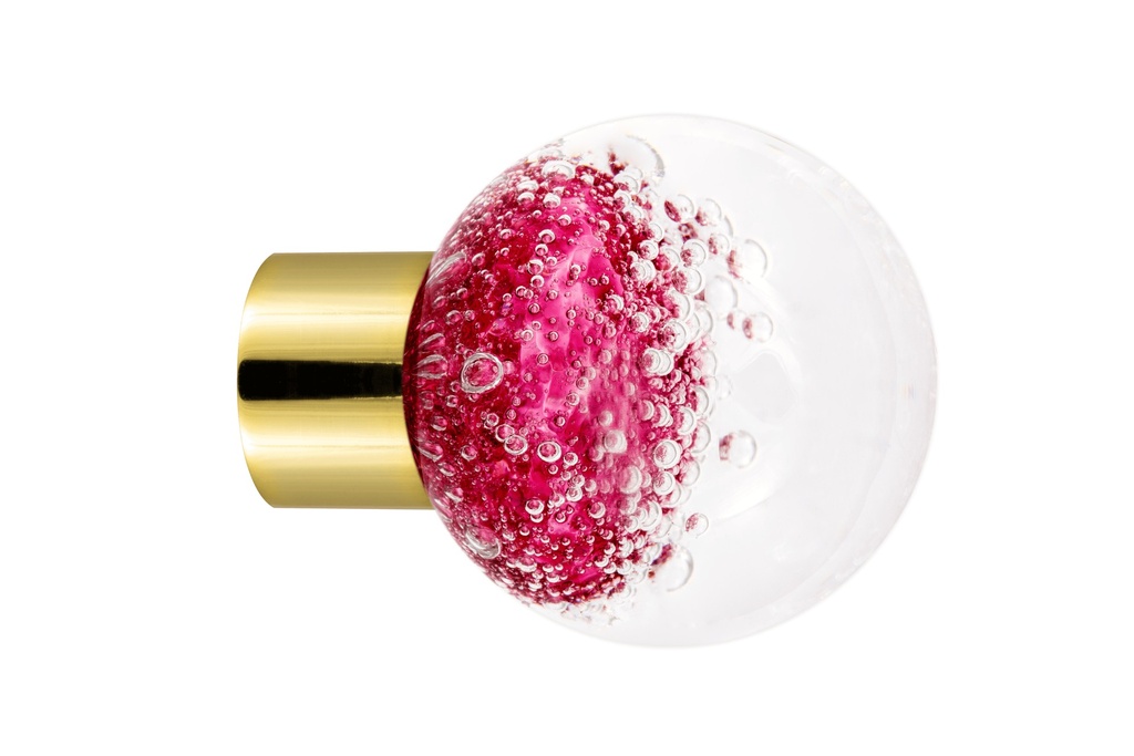 [62402230-3242123] Bouton de meuble collection Microbulles - Rose Fuchsia - Sphérique Ø35 mm (Embase meuble - Laiton Poli)