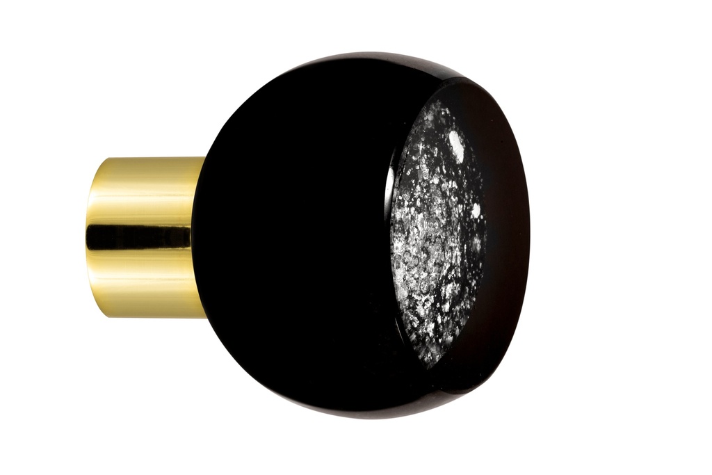 [25104095A-3242126] Bouton de meuble collection Mateus - Noir + Argent - Sphère tronquée Ø35 mm (Embase meuble - Laiton Poli)