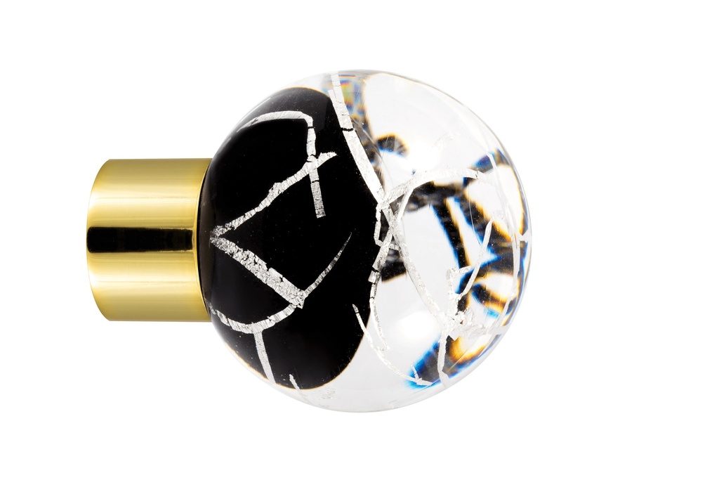[62103095A-3242127] Furniture knob collection Malo Flash - Black + Silver - Spherical Ø35 mm (Furniture knob base - Polished Brass)